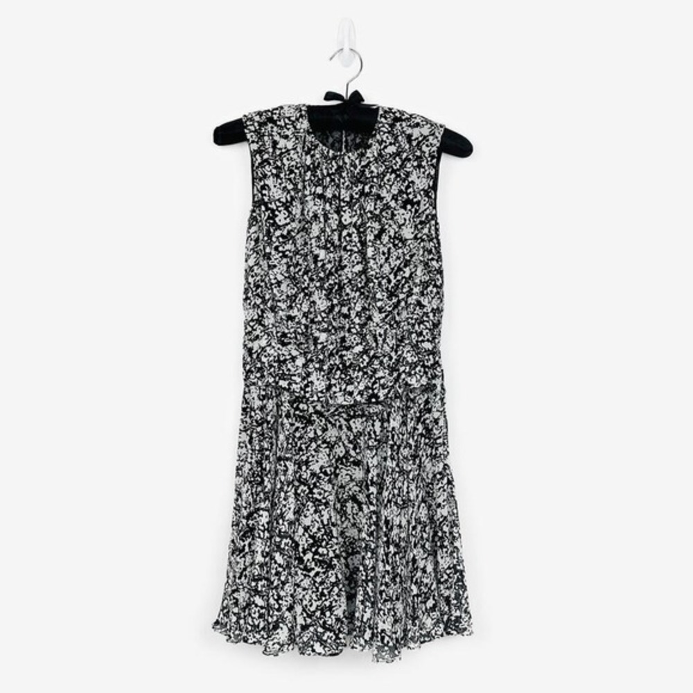 Derek Lam Floral Mini Dress Size 0 Black White Silk Quiet Luxury Glam Cocktail